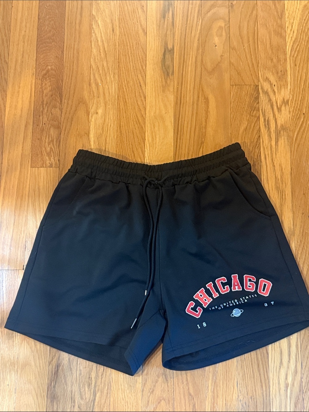 Black 'Chicago' Graphic Athletic Shorts